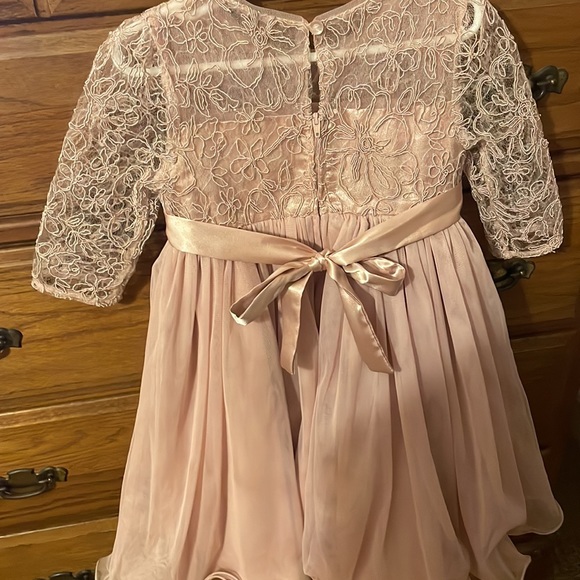 BONNIE JEAN 4T rose gold formal 3/4 sleeve ruffle lace sequin dress - Picture 7 of 10